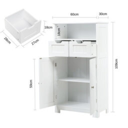 Costway Bathroom Floor Cabinet Wooden Kitchen Storage Cupboard W/ Adjustable Shelf & Doors - thumbnail 2