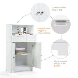 Costway Bathroom Floor Cabinet Wooden Kitchen Storage Cupboard W/ Adjustable Shelf & Doors - thumbnail 8