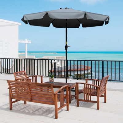 Outsunny 2.7M Patio Umbrella Garden Parasol With Crank, Ruffles, 8 Ribs, Grey - image 1