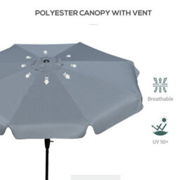 Outsunny 2.7M Patio Umbrella Garden Parasol With Crank, Ruffles, 8 Ribs, Grey - thumbnail 6