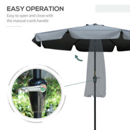 Outsunny 2.7M Patio Umbrella Garden Parasol With Crank, Ruffles, 8 Ribs, Grey - thumbnail 5