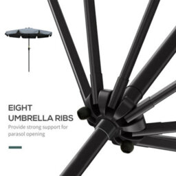 Outsunny 2.7M Patio Umbrella Garden Parasol With Crank, Ruffles, 8 Ribs, Grey - thumbnail 7