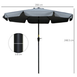 Outsunny 2.7M Patio Umbrella Garden Parasol With Crank, Ruffles, 8 Ribs, Grey - thumbnail 3