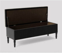 137Cm Swiss Chesterfield Ottoman Storage Bench- Plush Velvet Shoe Bench - Black Upholstery Footstool With Storage - thumbnail 2