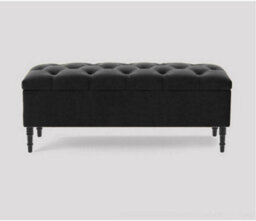 137Cm Swiss Chesterfield Ottoman Storage Bench- Plush Velvet Shoe Bench - Black Upholstery Footstool With Storage