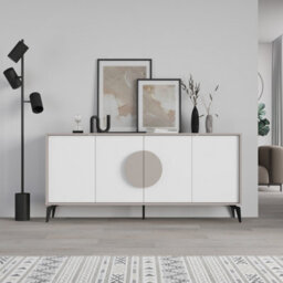 Decortie Gora Mocha Grey,white Particleboard 4 Door Sideboard With Metal Legs (W) 180Cm