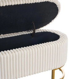 Ottoman Storage Box Bench White Upholstered Seat Footstool Gold Leg - thumbnail 2