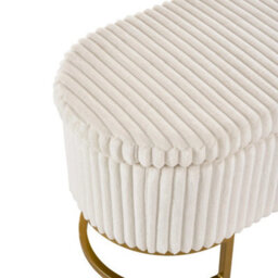 Ottoman Storage Box Bench White Upholstered Seat Footstool Gold Leg - thumbnail 5