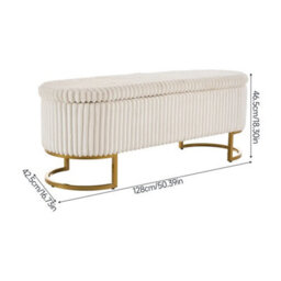 Ottoman Storage Box Bench White Upholstered Seat Footstool Gold Leg - thumbnail 4