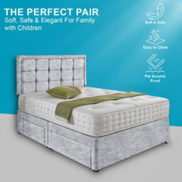 Dining Tables Dallas Matching Headboard Divan Set, 2 Drawer On Same Side With Sprung 1500 Comfort Mattress - Crushed Velvet Silver - Double - thumbnail 2