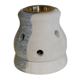 Serenityy Stone Oil Burner - Hand-Carved Indonesian Sandstone With Glass Bowl, Combo Shaped, Gray And Beige, Pack Of 1