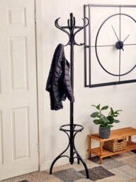 Orsina Durable Build Black Finish Floor Standing Coat Stand, Integrated Umbrella Holder Coat Stand For Bedroom - thumbnail 3