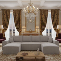 Malaga U Mdf Upholstered Living Room Corner Sofa Bed With Storage Free Standing Backrest 370X181X94Cm Light Grey Corduroy - thumbnail 2