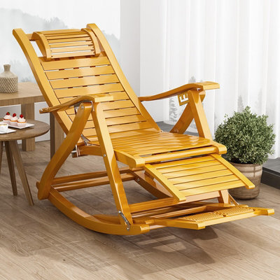 Living And Home Foldable Adjustable Bamboo Indoor And Outdoor Recliner Chair Sun Lounge Rocking Chair With Retractable Footrest - image 1