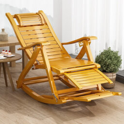 Living And Home Foldable Adjustable Bamboo Indoor And Outdoor Recliner Chair Sun Lounge Rocking Chair With Retractable Footrest - thumbnail 1