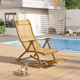 Living And Home Foldable Adjustable Bamboo Indoor And Outdoor Recliner Chair Sun Lounge Rocking Chair With Retractable Footrest - thumbnail 2