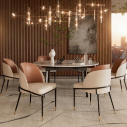 Fativo Hx80 Wx52 Dx50Cm Set Of 2 Dining Microfiber Leather Chairs Streamlined Frame Occasional Chair, Reddish Brown And Beige