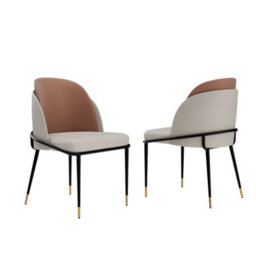 Fativo Hx80 Wx52 Dx50Cm Set Of 2 Dining Microfiber Leather Chairs Streamlined Frame Occasional Chair, Reddish Brown And Beige - thumbnail 3