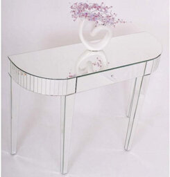 Mihomeuk Cadby Half Moon Silver Mirrored Dressing Table With 1 Drawer - thumbnail 3