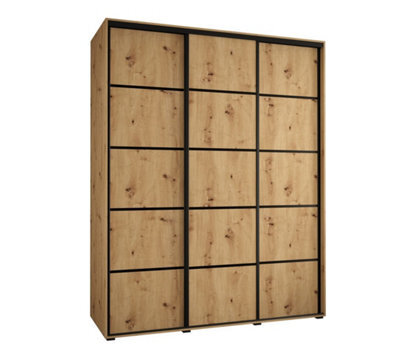 Arte Cannes Iv Elegant Oak Artisan Sliding Door Wardrobe 2000mm H2050mm D600mm With Black Steel Handles And Decorative Strips - image 1