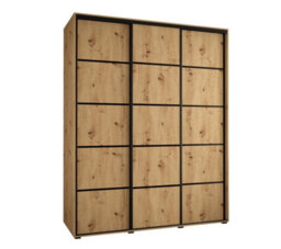 Arte Cannes Iv Elegant Oak Artisan Sliding Door Wardrobe 2000mm H2050mm D600mm With Black Steel Handles And Decorative Strips - thumbnail 1