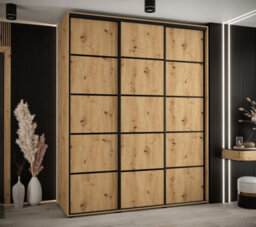 Arte Cannes Iv Elegant Oak Artisan Sliding Door Wardrobe 2000mm H2050mm D600mm With Black Steel Handles And Decorative Strips - thumbnail 2