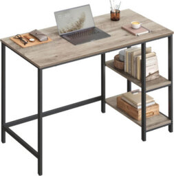 Songmics Shelved Work Desk, Industrial Style Office Table With Storage Options, Heather Greige And Ink Black - thumbnail 8