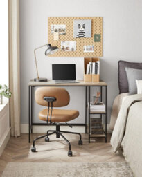 Songmics Shelved Work Desk, Industrial Style Office Table With Storage Options, Heather Greige And Ink Black - thumbnail 3