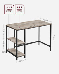 Songmics Shelved Work Desk, Industrial Style Office Table With Storage Options, Heather Greige And Ink Black - thumbnail 2