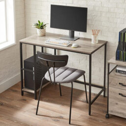 Songmics Shelved Work Desk, Industrial Style Office Table With Storage Options, Heather Greige And Ink Black - thumbnail 1