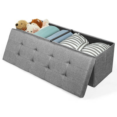 Costway Folding Storage Ottoman Bench Tufted Faux Leather Toy Box Foot Stool Bench Seat Light Grey - image 1