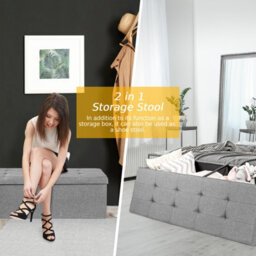 Costway Folding Storage Ottoman Bench Tufted Faux Leather Toy Box Foot Stool Bench Seat Light Grey - thumbnail 6