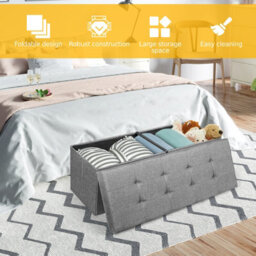 Costway Folding Storage Ottoman Bench Tufted Faux Leather Toy Box Foot Stool Bench Seat Light Grey - thumbnail 7