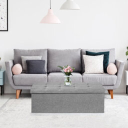 Costway Folding Storage Ottoman Bench Tufted Faux Leather Toy Box Foot Stool Bench Seat Light Grey - thumbnail 5