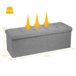 Costway Folding Storage Ottoman Bench Tufted Faux Leather Toy Box Foot Stool Bench Seat Light Grey - thumbnail 2
