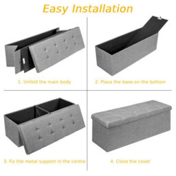Costway Folding Storage Ottoman Bench Tufted Faux Leather Toy Box Foot Stool Bench Seat Light Grey - thumbnail 8