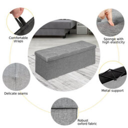 Costway Folding Storage Ottoman Bench Tufted Faux Leather Toy Box Foot Stool Bench Seat Light Grey - thumbnail 9