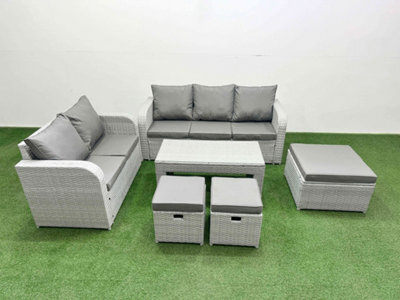 Fimous 8 Seater Pe Rattan Wicker Garden Furniture Conservatory Sofa Set Oblong Coffee Table 3 Seater Sofa Love Sofa 3 Stool - image 1
