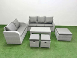 Fimous 8 Seater Pe Rattan Wicker Garden Furniture Conservatory Sofa Set Oblong Coffee Table 3 Seater Sofa Love Sofa 3 Stool - thumbnail 1