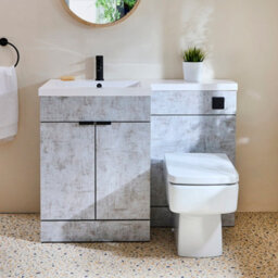 Homestylestore1105mm Concrete Grey Left Hand Bathroom Combination Vanity Toilet Wc Unit With Black Pull Handles - thumbnail 2