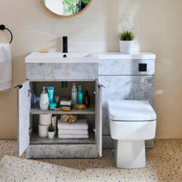 Homestylestore1105mm Concrete Grey Left Hand Bathroom Combination Vanity Toilet Wc Unit With Black Pull Handles - thumbnail 3