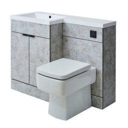 Homestylestore1105mm Concrete Grey Left Hand Bathroom Combination Vanity Toilet Wc Unit With Black Pull Handles - thumbnail 1