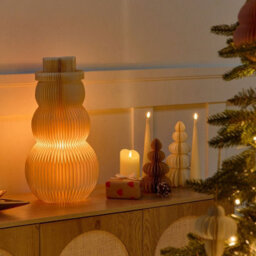 Wyld And Coco Led Snowman Figurine Beige Honeycomb Paper 3D Origami Light - 26 X 26 X 51 Cm - thumbnail 2