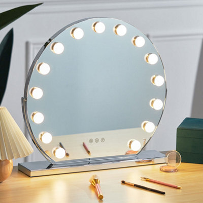 Living And Home Hollywood Vanity Mirror Lighted Adjustable Angle Round Makeup Mirror With 15 Led Bulbs, 3 Lighting Modes And Touch Screen - image 1