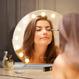 Living And Home Hollywood Vanity Mirror Lighted Adjustable Angle Round Makeup Mirror With 15 Led Bulbs, 3 Lighting Modes And Touch Screen - thumbnail 3