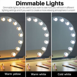 Living And Home Hollywood Vanity Mirror Lighted Adjustable Angle Round Makeup Mirror With 15 Led Bulbs, 3 Lighting Modes And Touch Screen - thumbnail 4