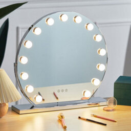 Living And Home Hollywood Vanity Mirror Lighted Adjustable Angle Round Makeup Mirror With 15 Led Bulbs, 3 Lighting Modes And Touch Screen - thumbnail 1