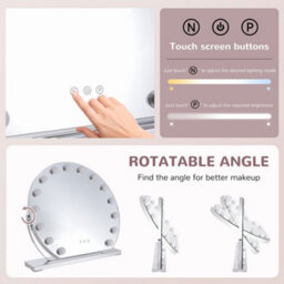 Living And Home Hollywood Vanity Mirror Lighted Adjustable Angle Round Makeup Mirror With 15 Led Bulbs, 3 Lighting Modes And Touch Screen - thumbnail 5
