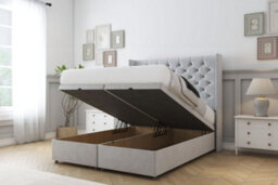 "Sloomy Dior Silver Plush Ottoman Bed Base With 54"" Wingback Headboard 2'6 Small Single" - thumbnail 2