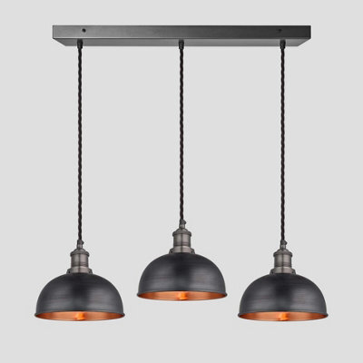 Industville Brooklyn Dome 3 Wire Cluster Lights, 8 Inch, Pewter & Copper, Pewter Holder